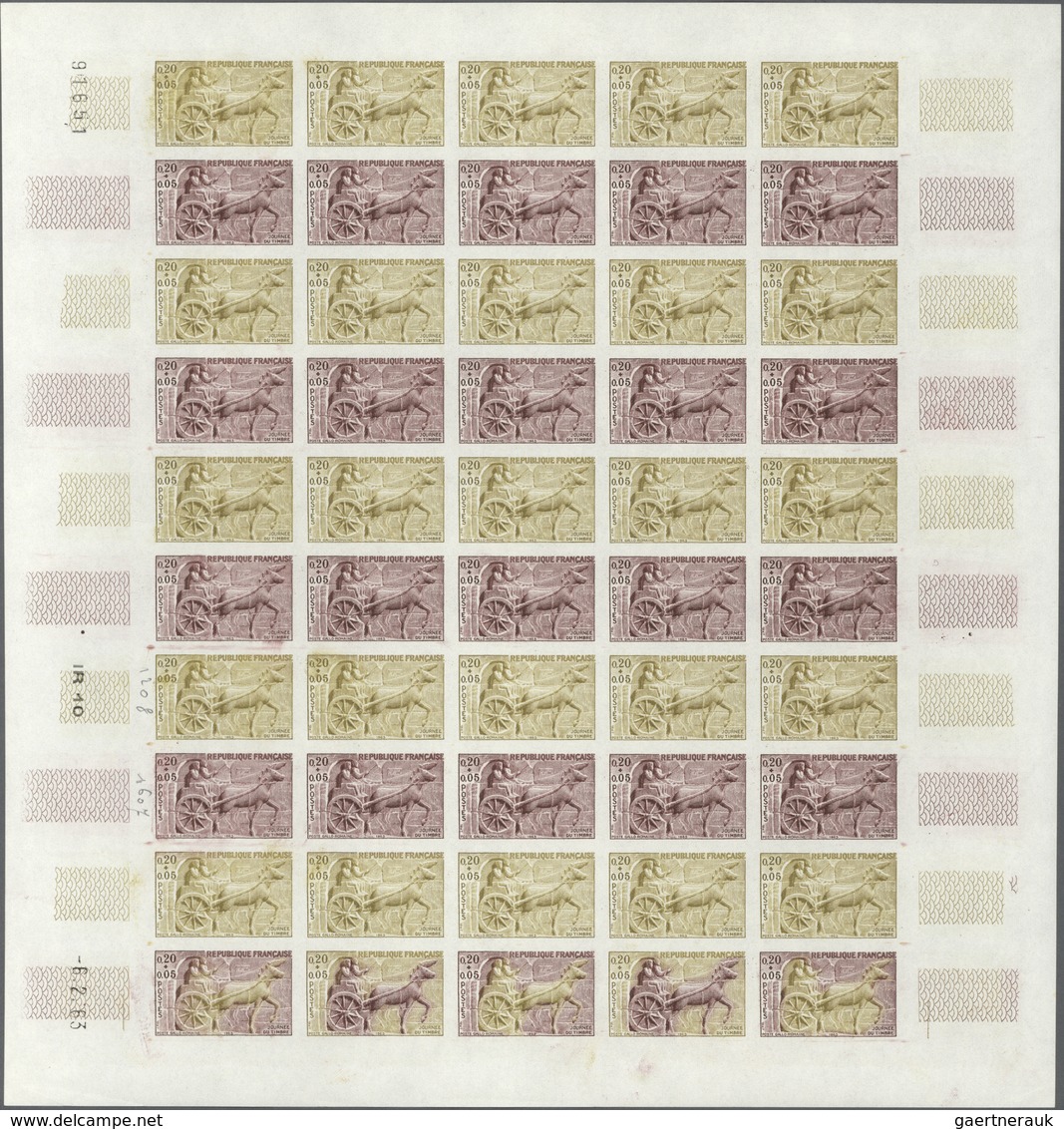 Frankreich: 1963, 3 Colour Proof Sheets Of 50 For The Issue Of "Day Of The Stamp" With Printing Date - Altri & Non Classificati