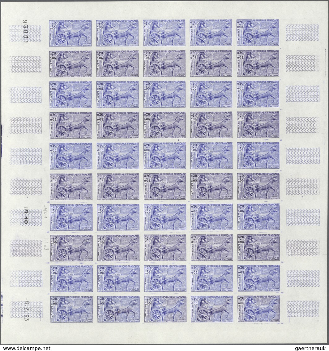 Frankreich: 1963, 3 Colour Proof Sheets Of 50 For The Issue Of "Day Of The Stamp" With Printing Date - Altri & Non Classificati