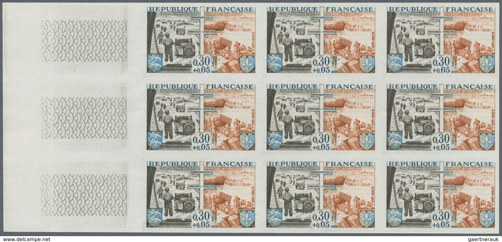 Frankreich: 1964, 20th Anniversary Of Liberation Complete Set Of Five In IMPERFORATE Blocks Of Nine - Andere & Zonder Classificatie
