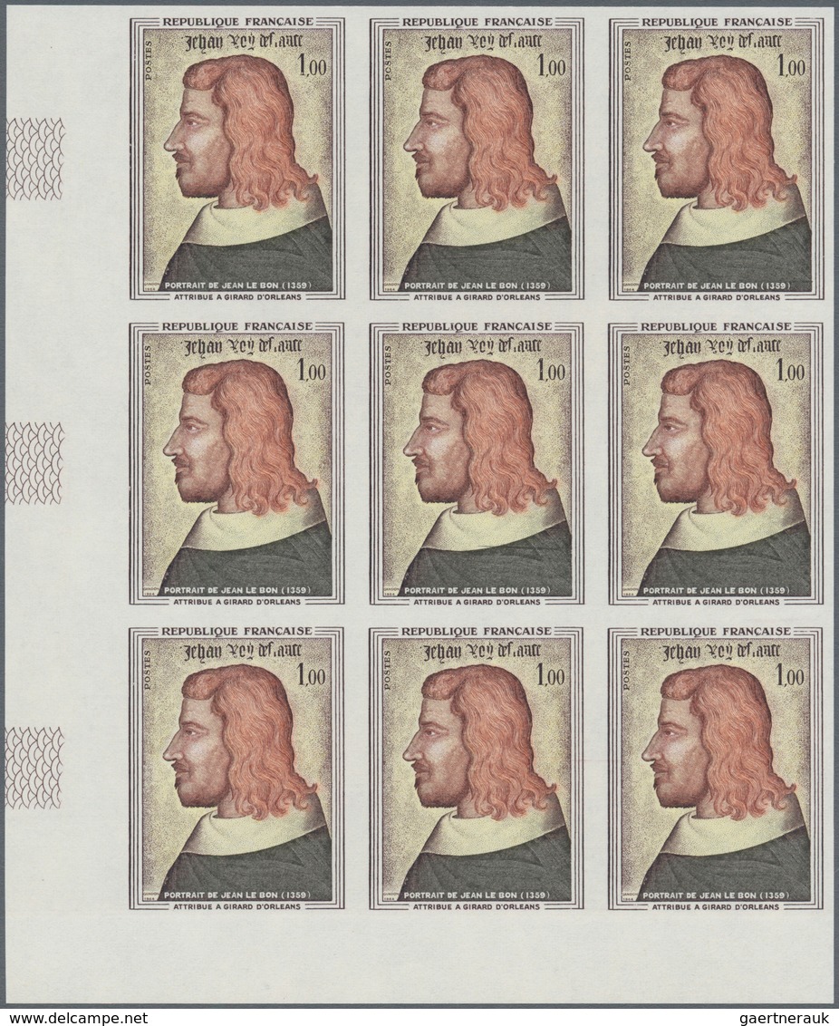 Frankreich: 1964, Painting 1.00fr. ‚John The Good, King Of France‘ IMPERFORATE Block Of Nine From Lo - Andere & Zonder Classificatie