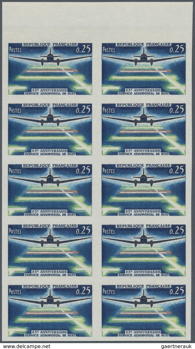 Frankreich: 1964, 25 Years Airmail At Night 0.25fr. Showing Landing Airplane IMPERFORATE Block Of Te - Altri & Non Classificati