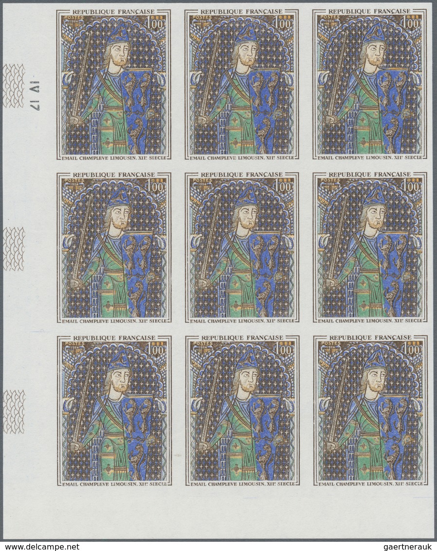 Frankreich: 1964, Ledger Geoffroi IV. 1.00fr. IMPERFORATE Block Of Nine From Lower Left Corner, MNH, - Andere & Zonder Classificatie