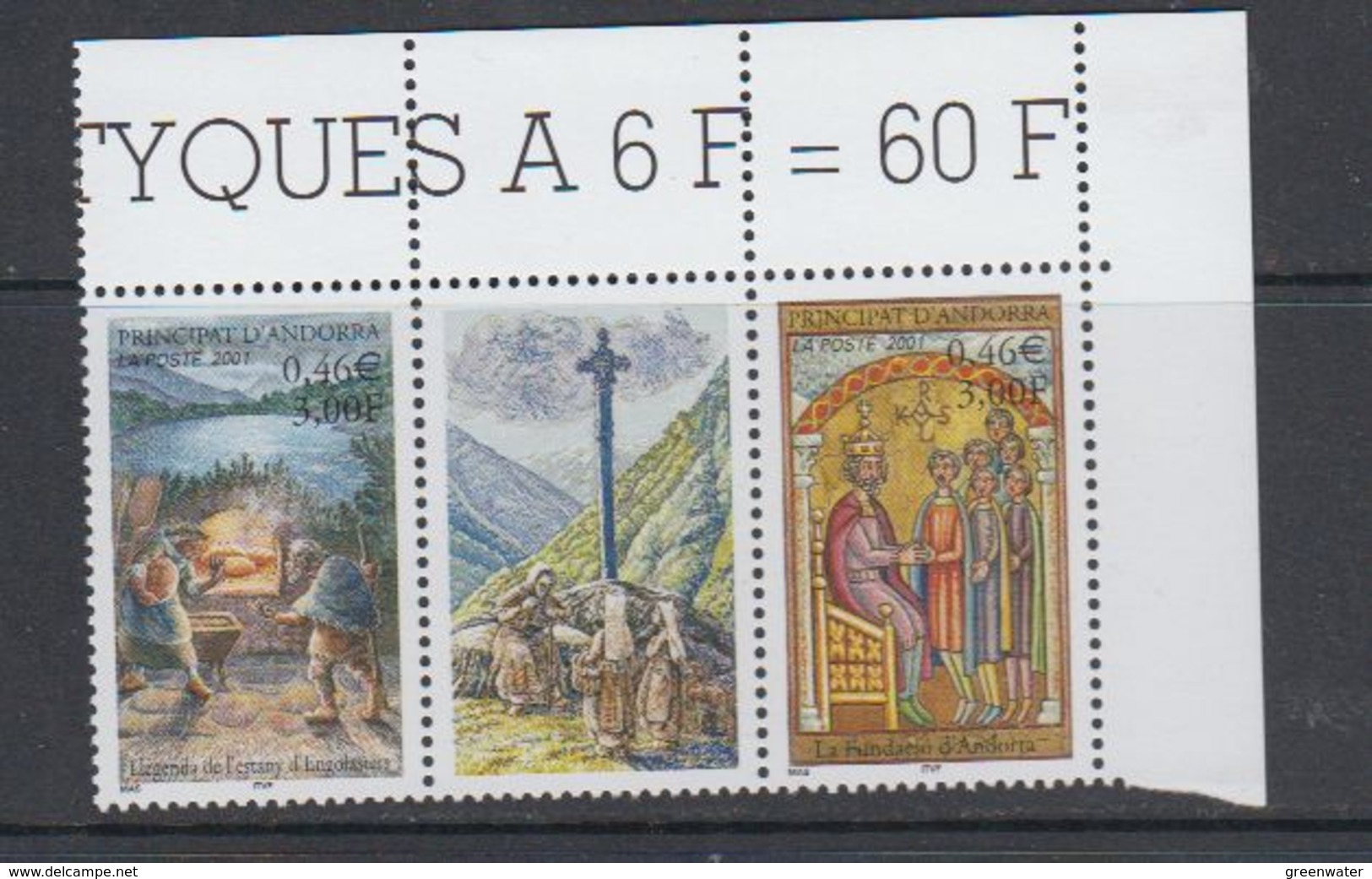 Andorra Fr. 2001 Engolasters Strip 2v+label  ** Mnh  (40652) - Nuovi