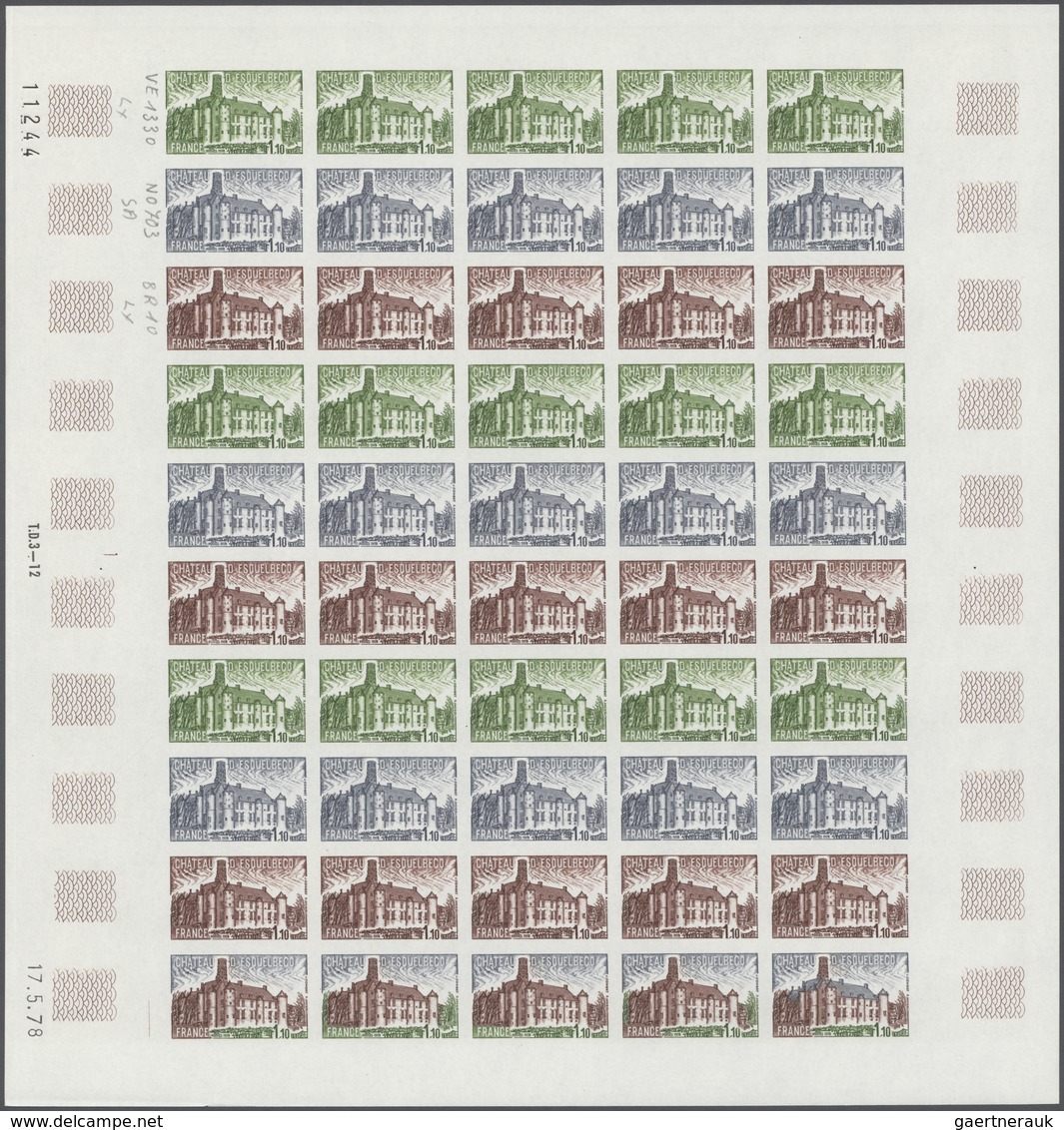Frankreich: 1978, France. Set Of 3 Different Color Proof Sheets Of 50 For The 1.10fr Value Of The "T - Andere & Zonder Classificatie