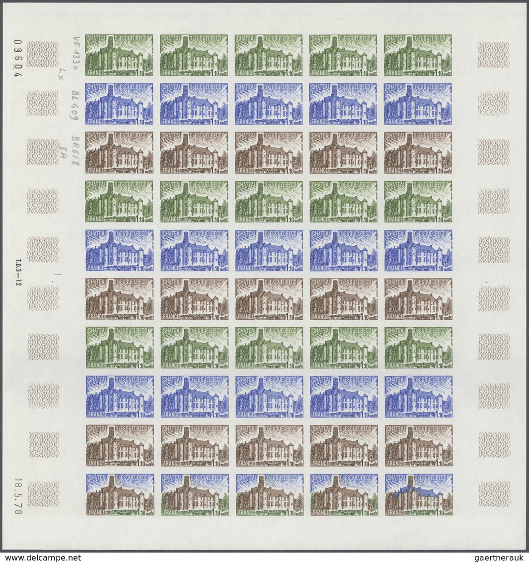 Frankreich: 1978, France. Set Of 3 Different Color Proof Sheets Of 50 For The 1.10fr Value Of The "T - Andere & Zonder Classificatie