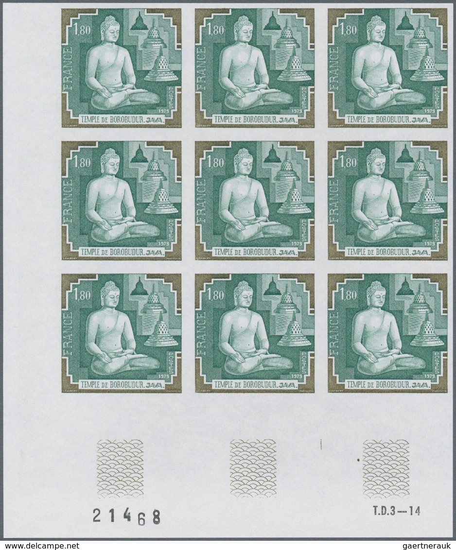 Frankreich: 1979, Borobudur Temple In Java 1.80fr. ‚Buddha And Stupas‘ IMPERFORATE Block Of Nine Fro - Autres & Non Classés