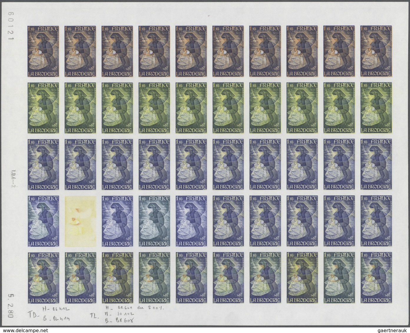 Frankreich: 1980, France. Set Of 2 Different Color Proof Sheets Of 50 For The "Arts And Crafts" Issu - Autres & Non Classés