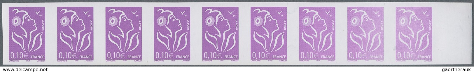 Frankreich: 2005, Marianne € 0,10 Purple Violett Imperforatet, Horizontal Strip Of 9 With Sheet Marg - Altri & Non Classificati