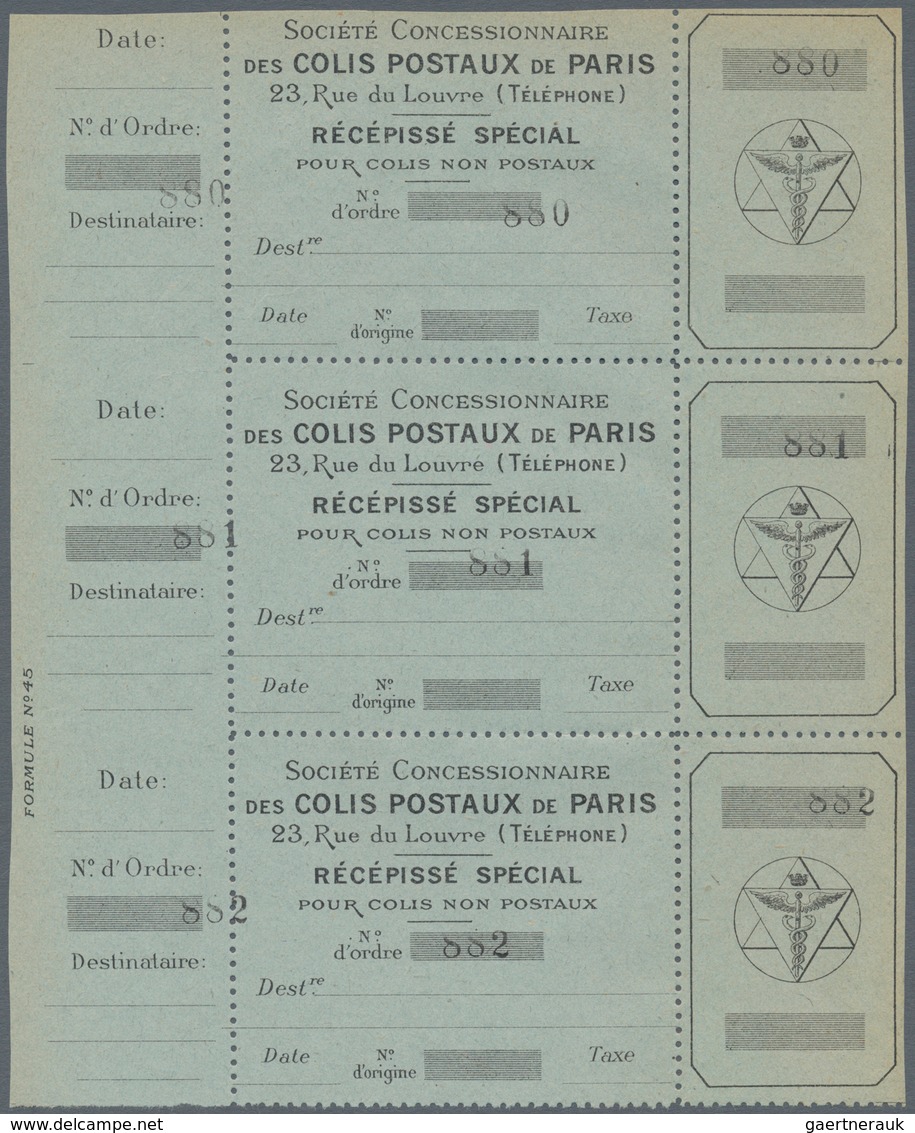 Frankreich - Postpaketmarken: PARCEL POST PARIS: 1898, Three-part Coupon 'SOCIETE CONCESSIONNAIRE DE - Altri & Non Classificati