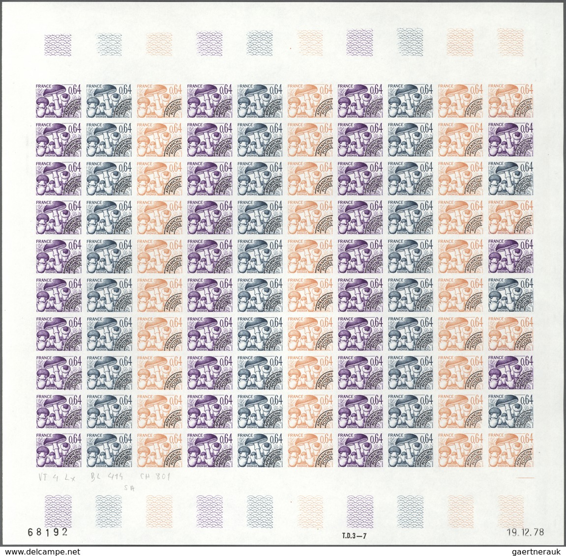 Frankreich - Vorausentwertungen: 1979, Set Of 4 Different Colour Proof Sheets Of 100 For The Issue O - Altri & Non Classificati