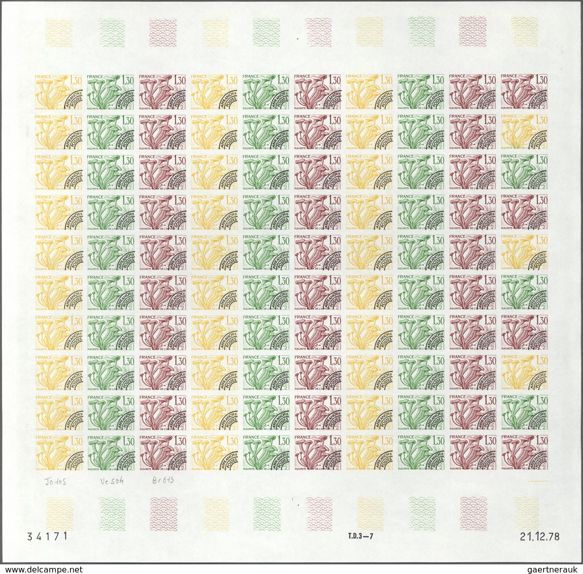 Frankreich - Vorausentwertungen: 1979, Set Of 4 Different Colour Proof Sheets Of 100 For The Issue O - Altri & Non Classificati
