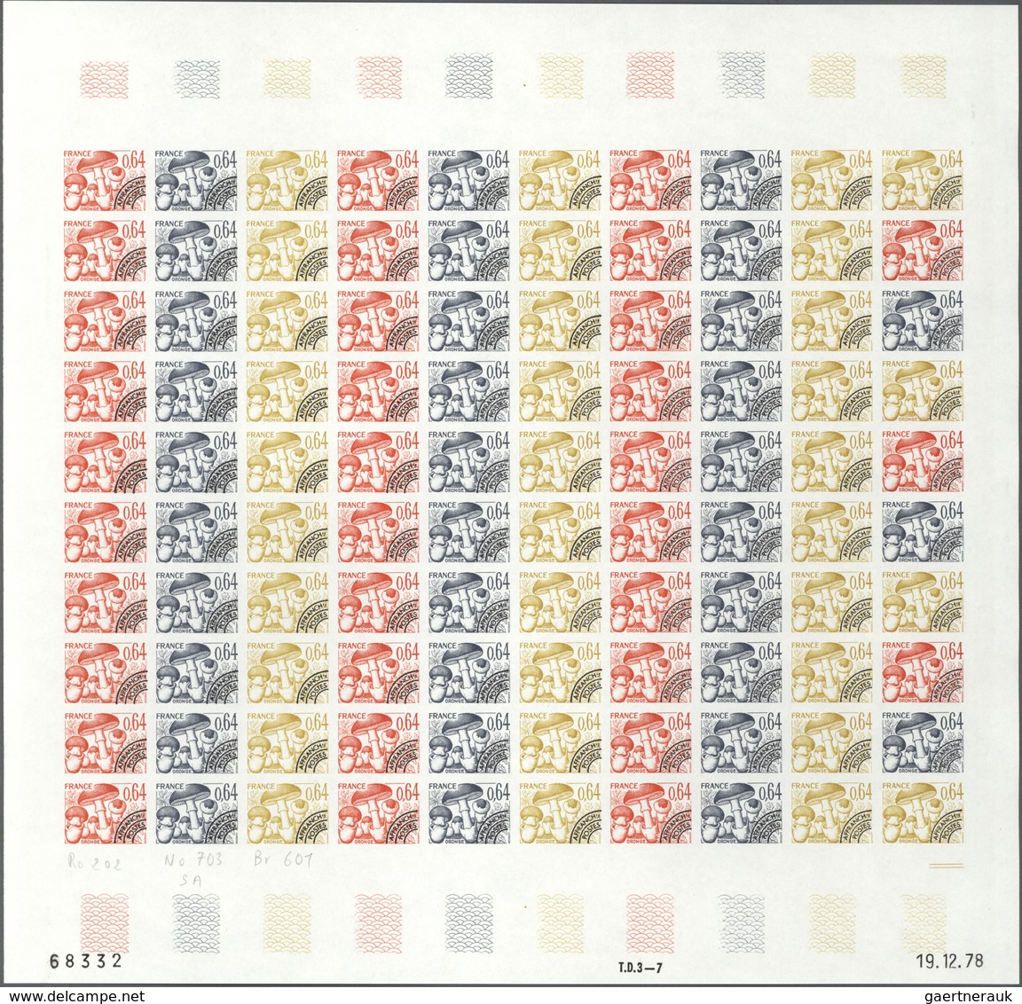 Frankreich - Vorausentwertungen: 1979, 2 Different Colour Proof Sheets Of 100 For The Issue Of "Edib - Other & Unclassified