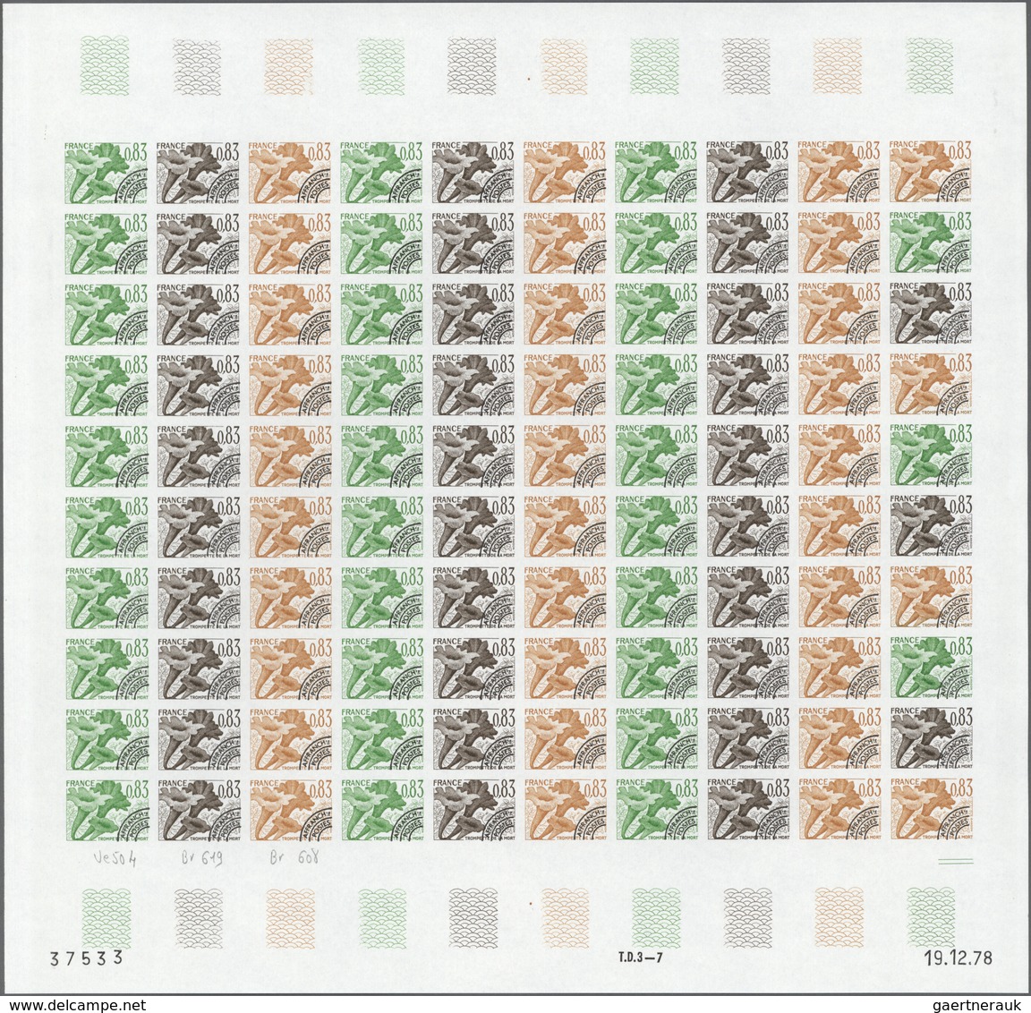 Frankreich - Vorausentwertungen: 1979, 2 Different Colour Proof Sheets Of 100 For The Issue Of "Edib - Altri & Non Classificati