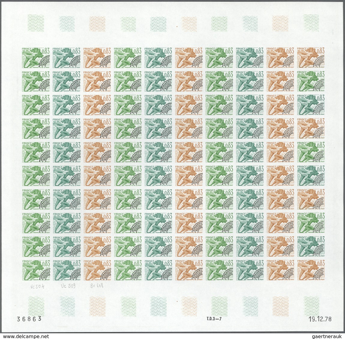 Frankreich - Vorausentwertungen: 1979, 2 Different Colour Proof Sheets Of 100 For The Issue Of "Edib - Altri & Non Classificati