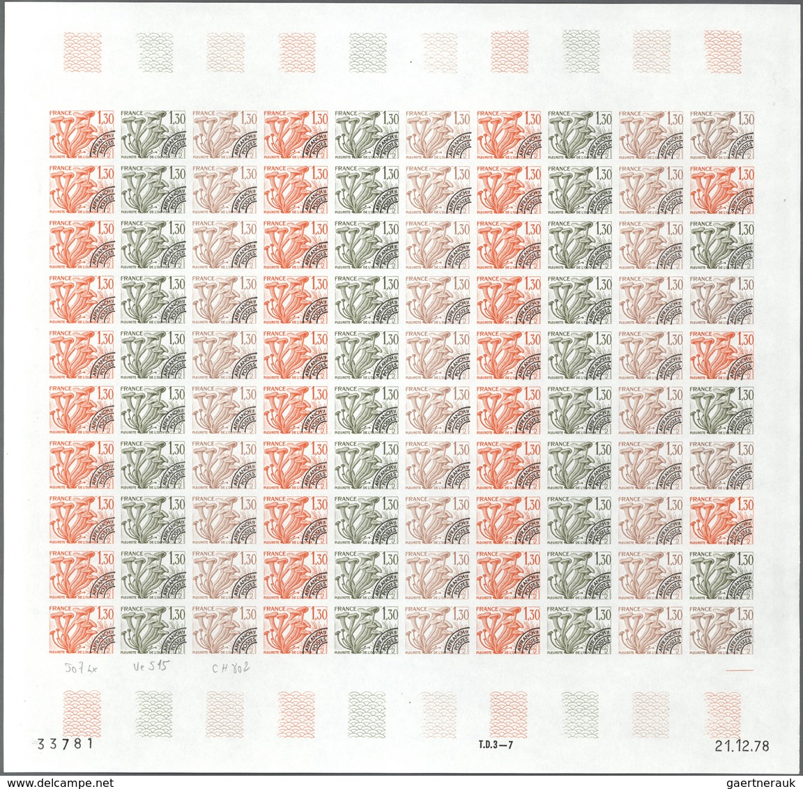 Frankreich - Vorausentwertungen: 1979, Group Of 2 Different Colour Proof Sheets Of 100 For The Issue - Other & Unclassified