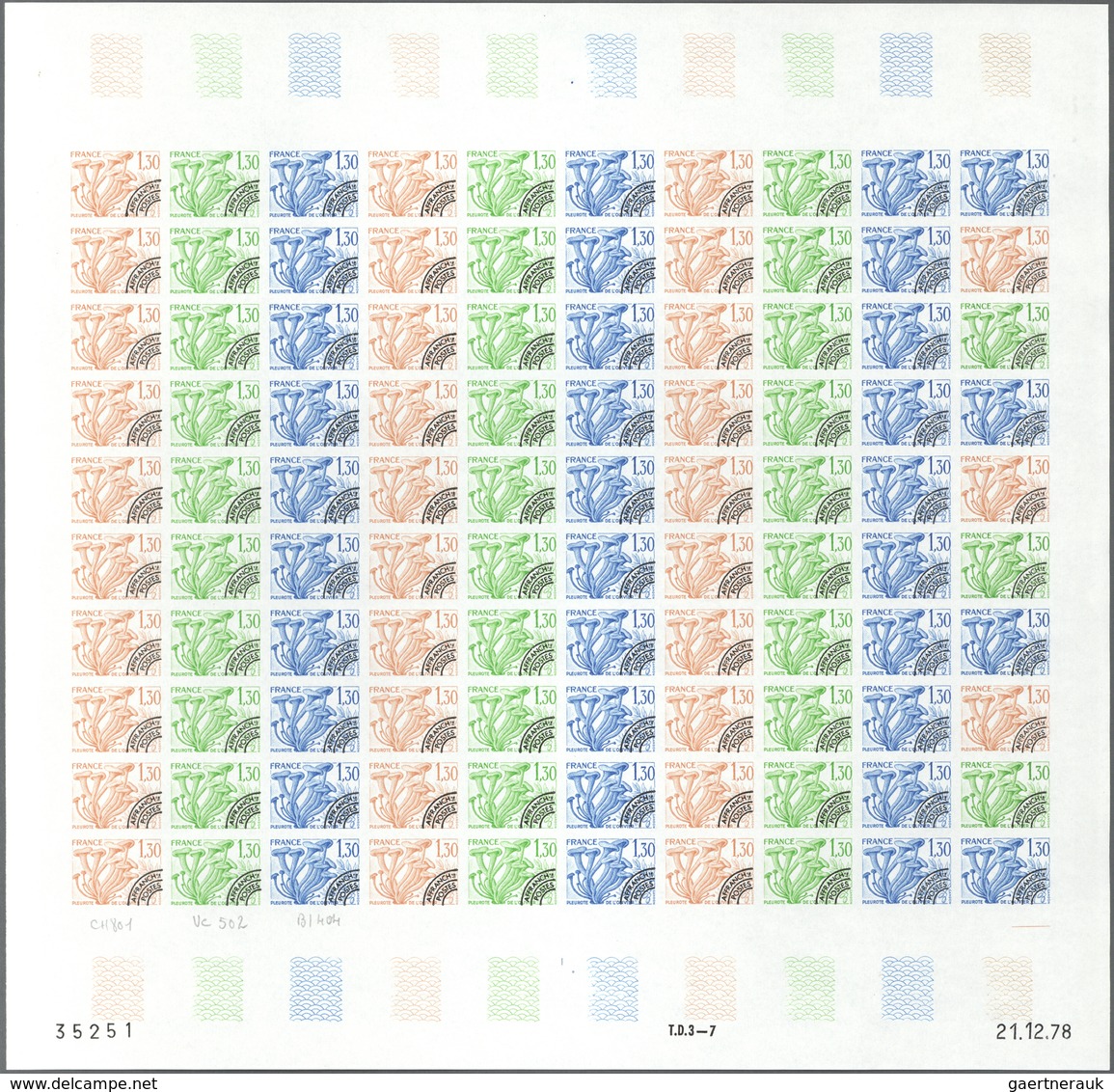 Frankreich - Vorausentwertungen: 1979, Group Of 2 Different Colour Proof Sheets Of 100 For The Issue - Altri & Non Classificati