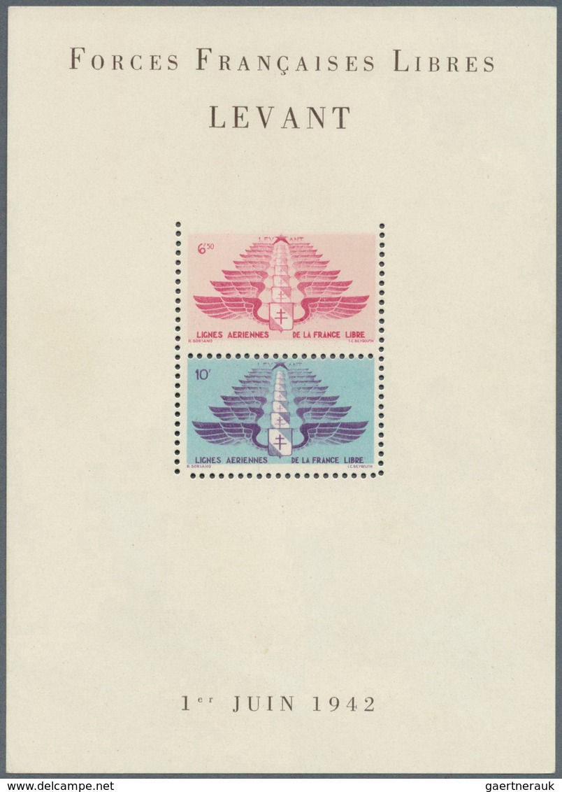 Französische Post In Der Levante: 1942, "FORCES FRANCAISES LIBRES AU LEVANT" Souvenir Sheet Showing - Andere & Zonder Classificatie