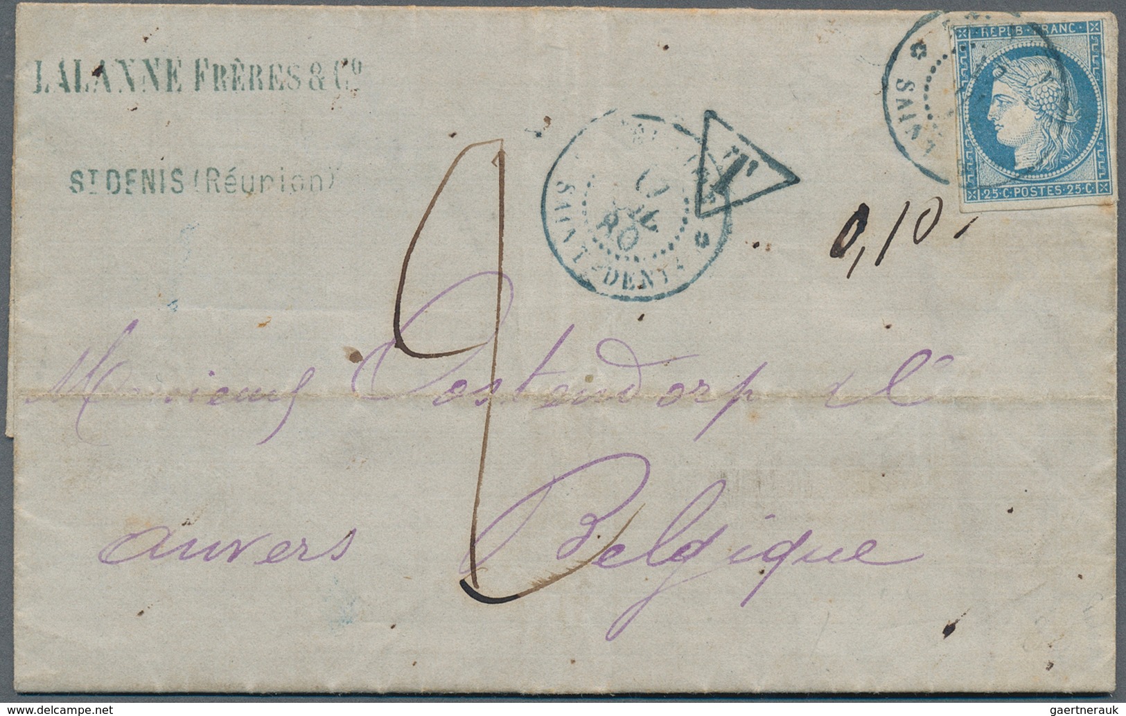 Französische Kolonien - Allgemeine Ausgabe: 1880, 25 C Blue Ceres, Single Franking On Complete Folde - Altri & Non Classificati