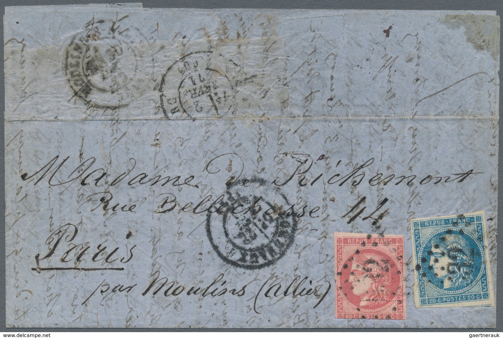 Frankreich - Ballonpost: The FIRST RECOVERED Boule De Moulins On 2nd Of FEBRUARY 1871. Lettre Writte - 1960-.... Storia Postale