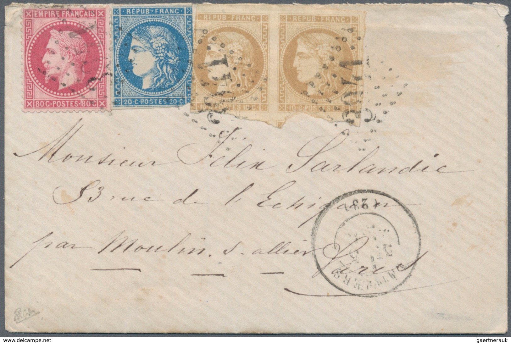 Frankreich - Ballonpost: Rare Three-colour Franking On A Boule De Moulins With 80c Laureated + 20c B - 1960-.... Covers & Documents