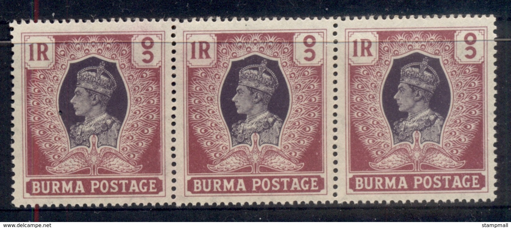 Burma 1938 KGVI & Peacock 1r Str3 MUH - Myanmar (Burma 1948-...)