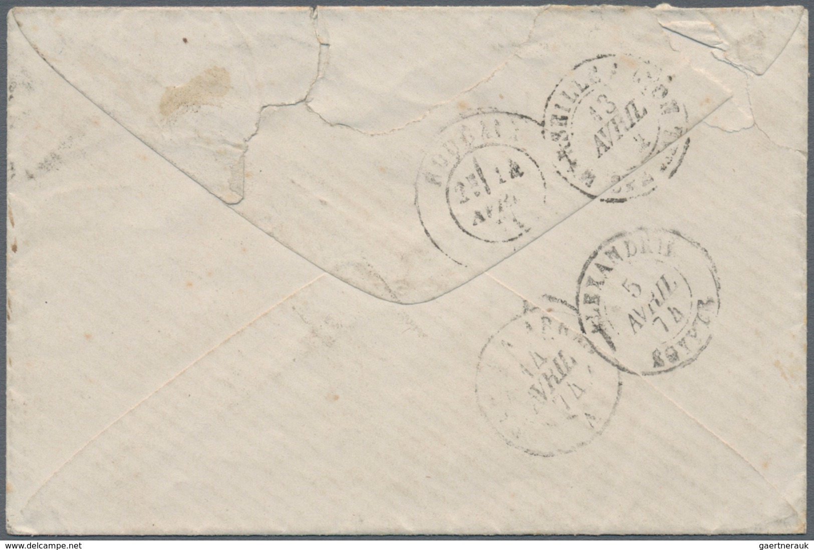 Frankreich - Besonderheiten: 1874, French P.O. Jaffa, 80c. Rose On Cover From Jaffa To Roubaix/Franc - Altri & Non Classificati