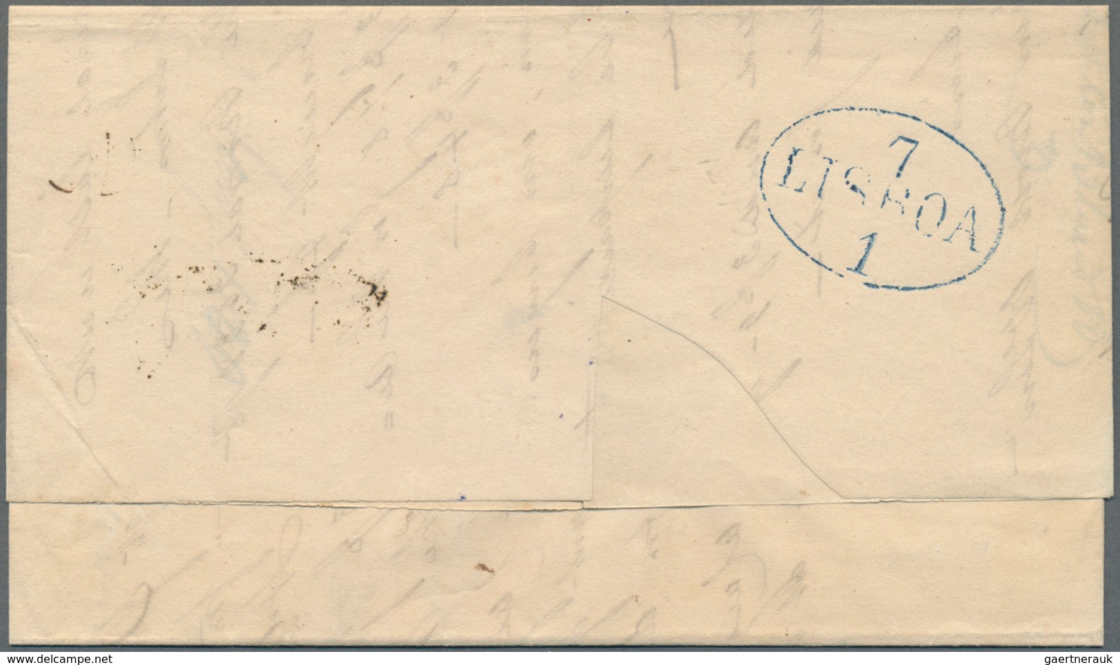 Gibraltar: 1840, Folded Letter With Blue Octogon "P. BRIT" (v.d. Linden No. 2194), Curved "GIBRALTAR - Gibilterra