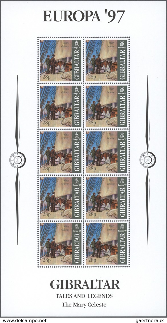 Gibraltar: 1997, Europa, 28 P. Little Sheet Of 10 Stamp With Missing Sheet Number. Small Corner Bend - Gibilterra