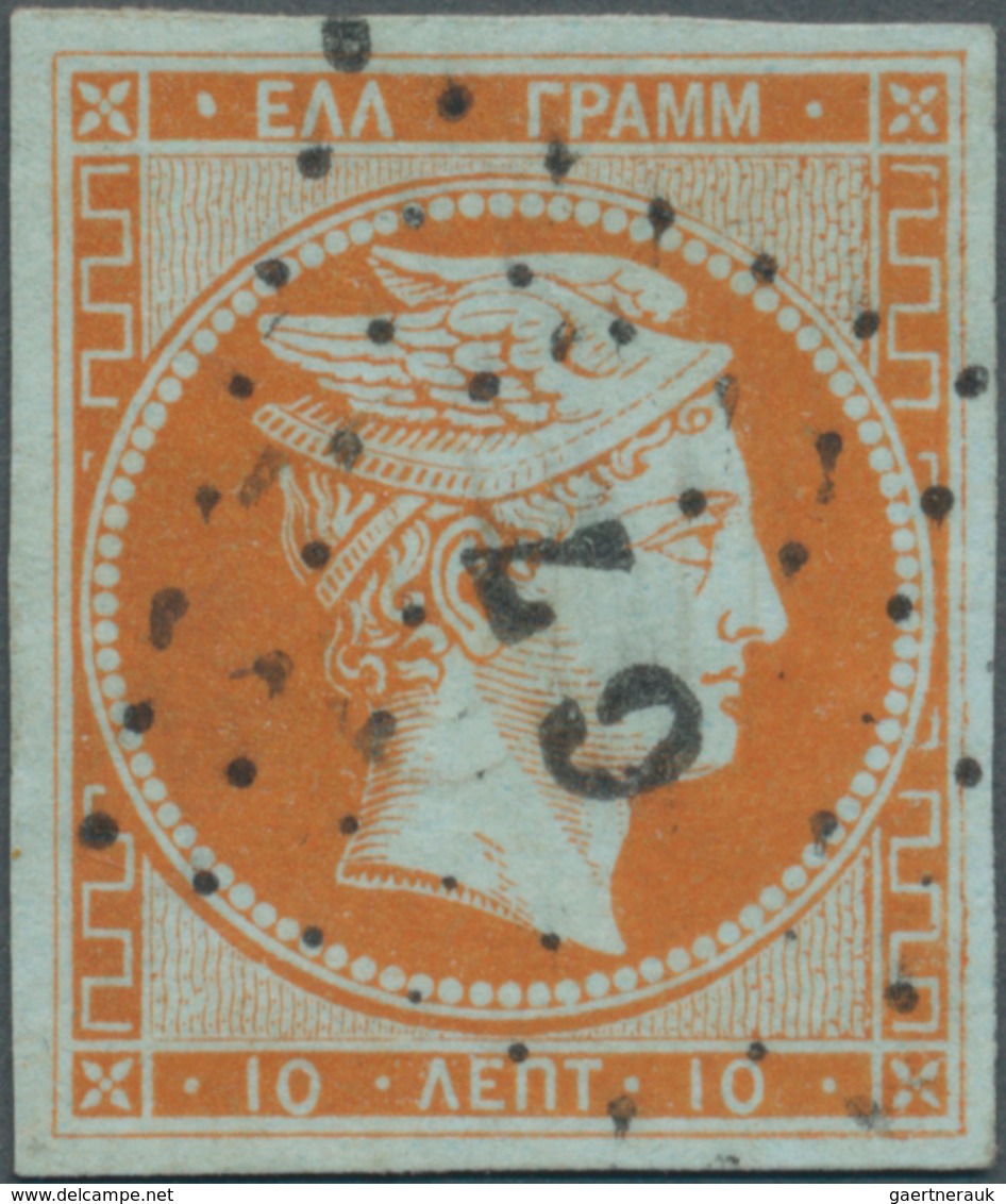 Griechenland: 1861, Hermeskopf 10 L Orange Auf Bläulich "Früher Pariser Druck" Mit Nr.-St. "67", Far - Nuovi