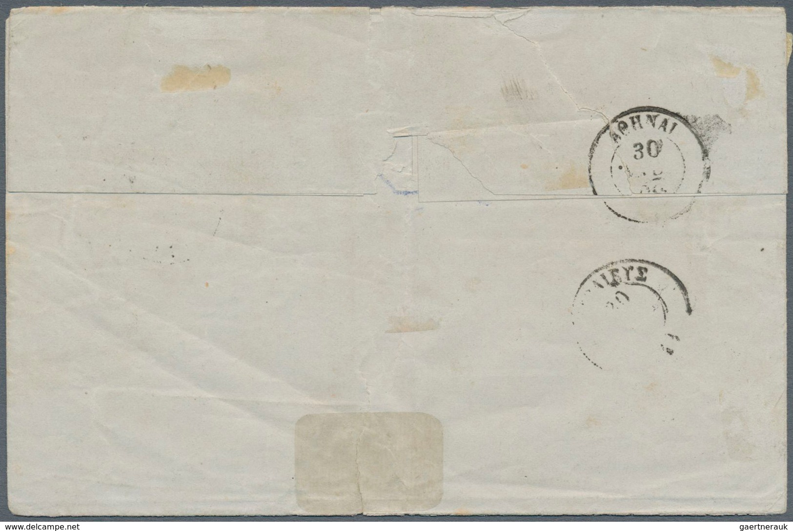 Griechenland: 1861, Paris Printing 10 L. Orange And 40 L. Violet On Blueish On Folded Envelope Clear - Unused Stamps