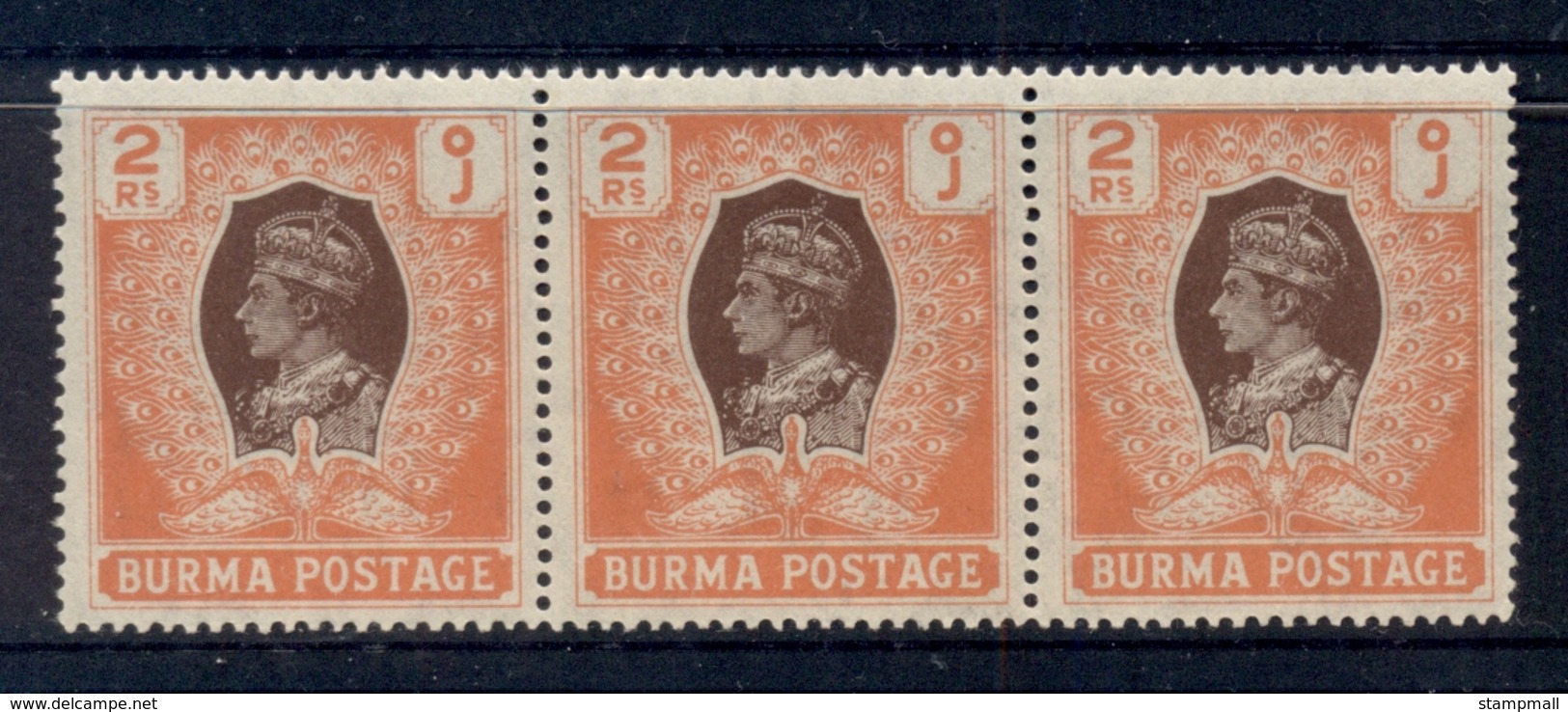 Burma 1938 KGVI & Peacock 2r Str3 MUH - Myanmar (Burma 1948-...)