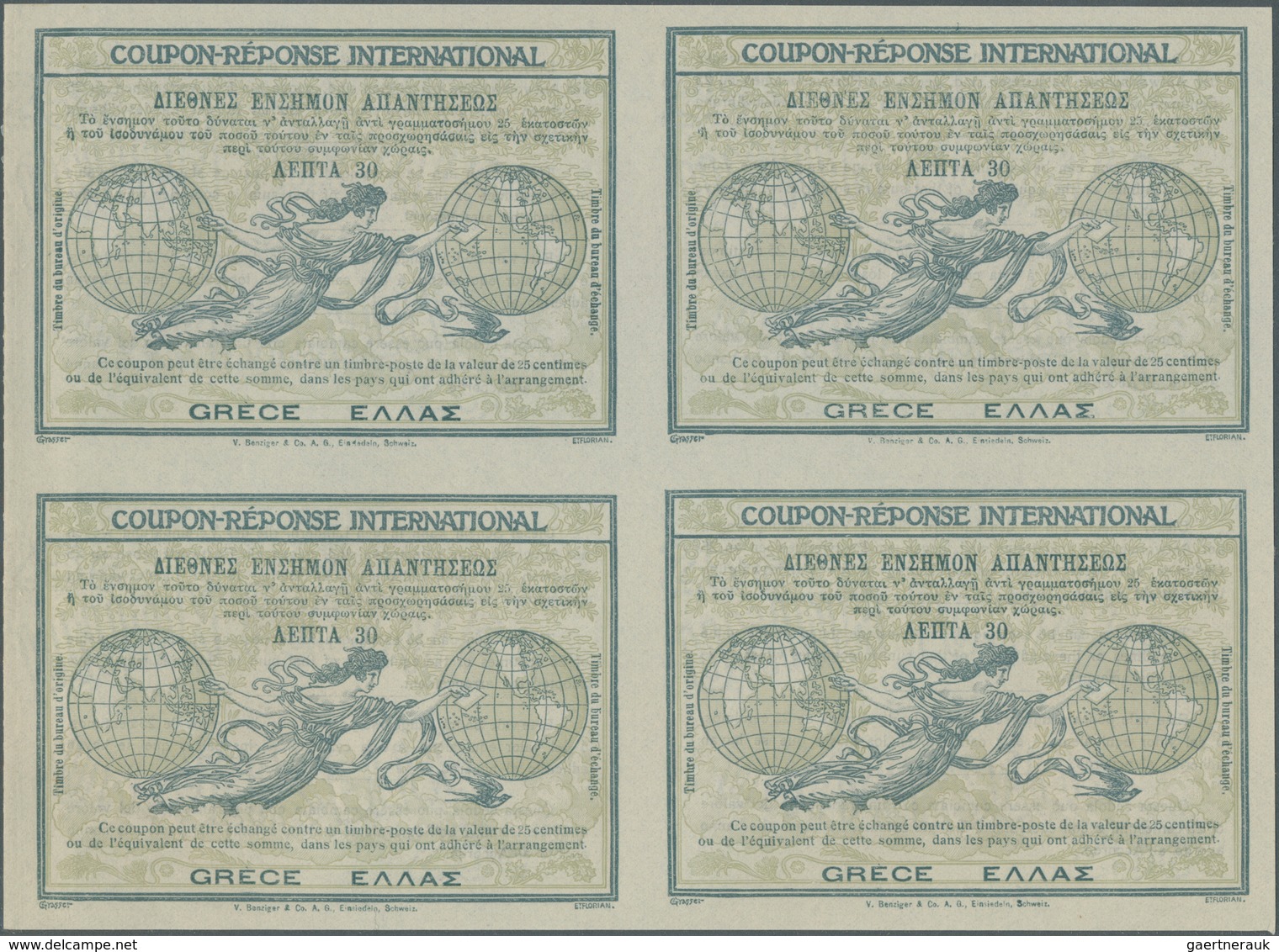 Griechenland - Ganzsachen: Design "Rome" 1906 International Reply Coupon As Block Of Four 30 L. Grec - Interi Postali