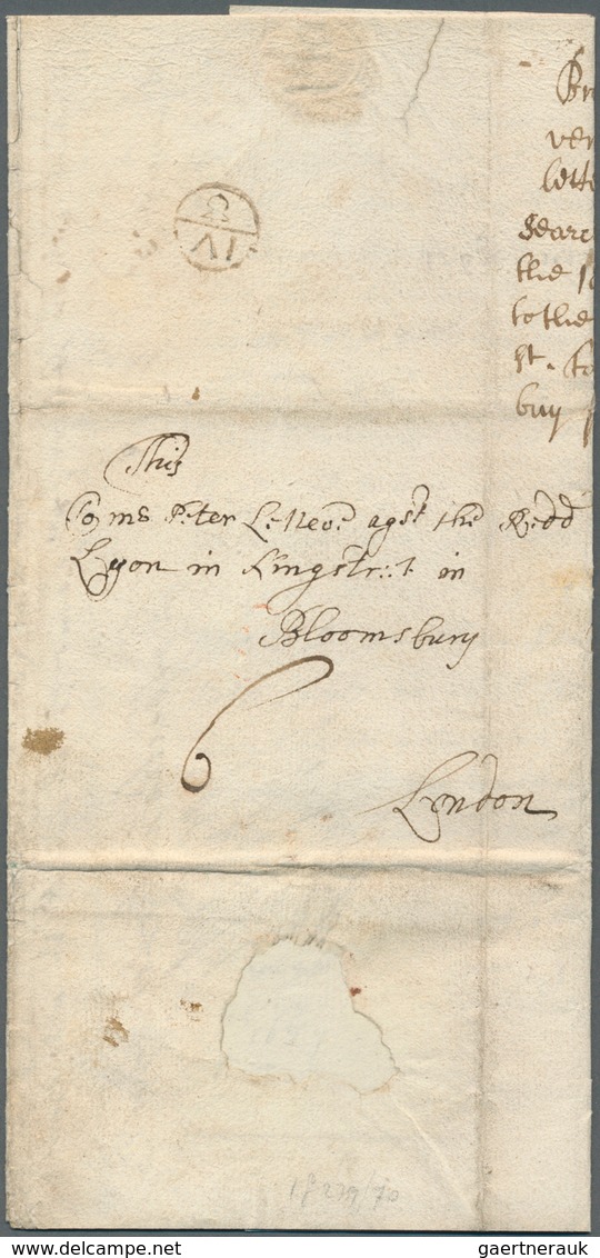 Großbritannien - Vorphilatelie: 1687, Two Sided Letter Addressed To "...Kingsstreet In Blomsbury, Lo - ...-1840 Voorlopers