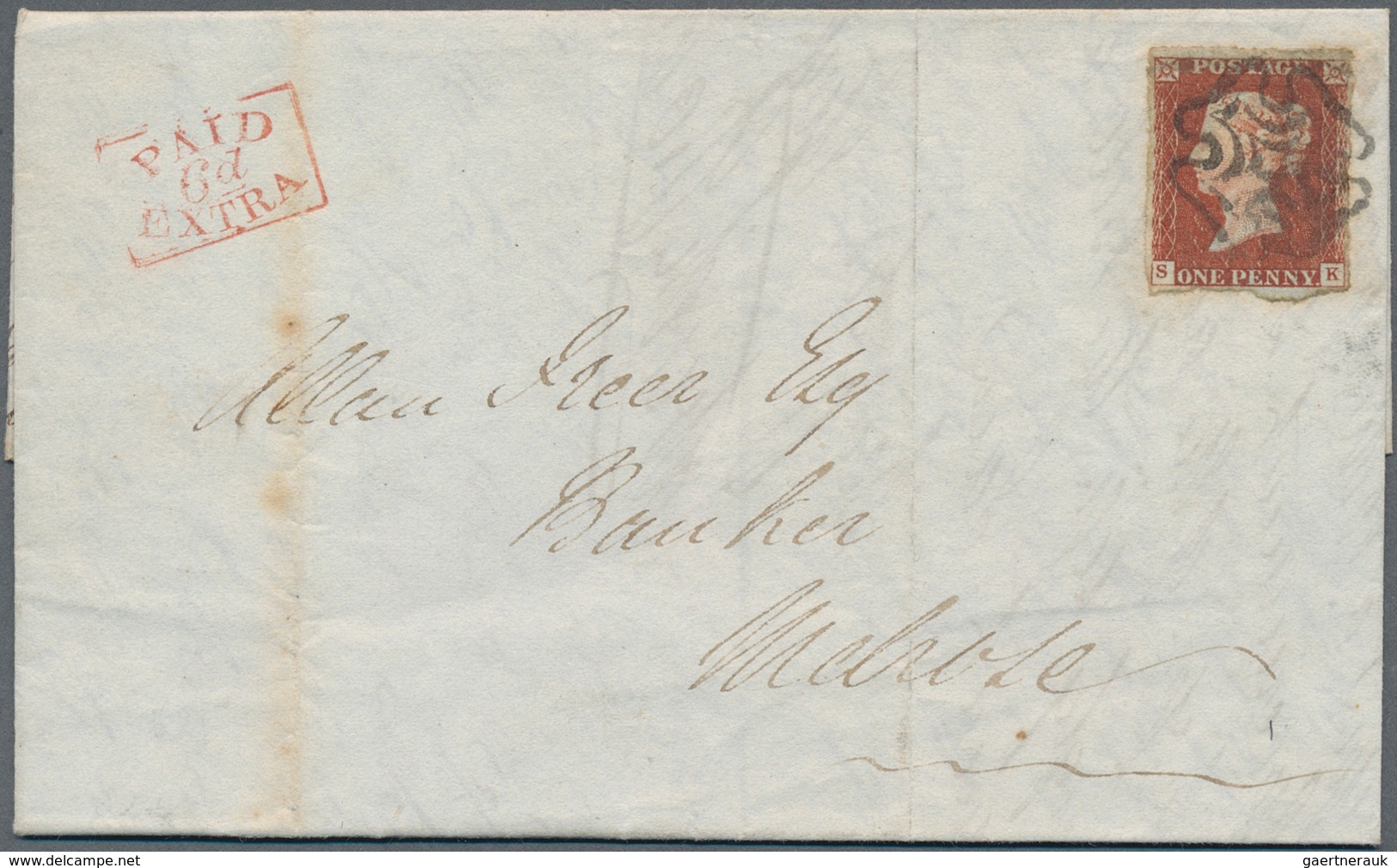 Großbritannien: 1844, Folded Letter Franked With 1 D Red And Clear Strike Of Black Maltese Cross And - Andere & Zonder Classificatie