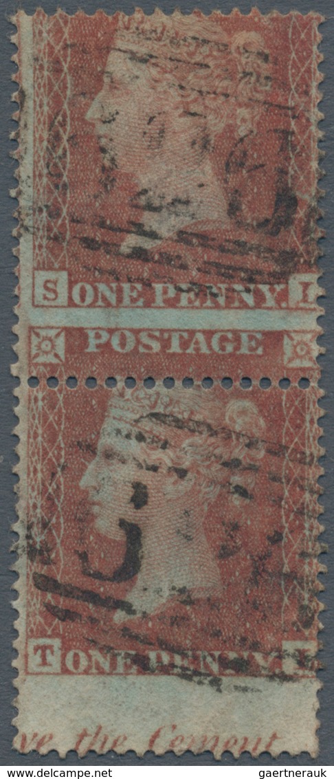 Großbritannien: 1854, 1 D Red-brown, Perf.16, Used Vertical Pair, Strong Vertical Shift Of Perforati - Andere & Zonder Classificatie