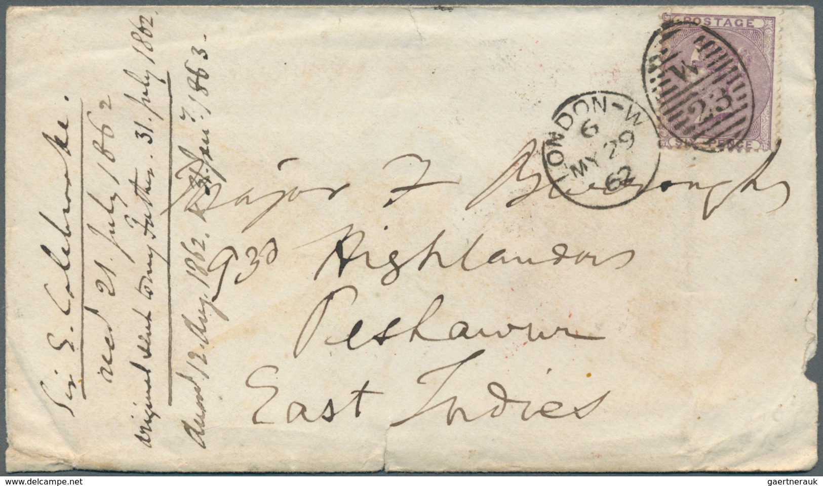 Großbritannien: 1857-1862 Three Covers (some Faults) To India All Franked By 1856 6d. Lilac, One Add - Andere & Zonder Classificatie