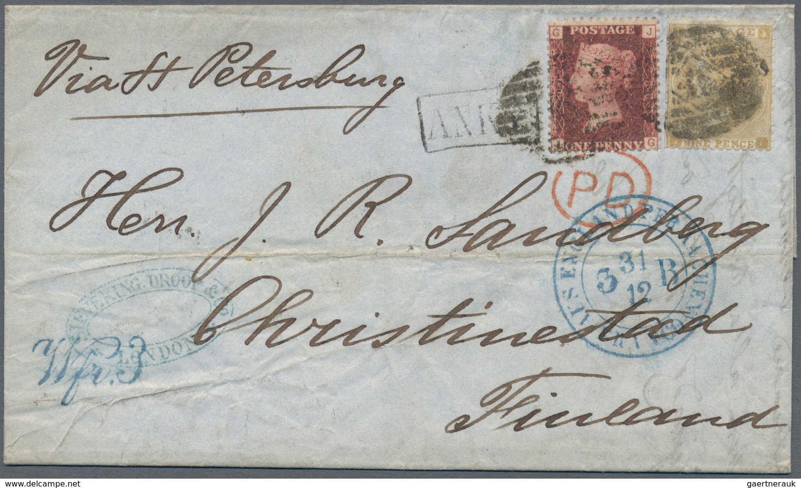 Großbritannien: 1864, 1 D Rose-red, Pl.86, And 9 D Bistre (left Margin Cut), Mixed Franking On Entir - Andere & Zonder Classificatie