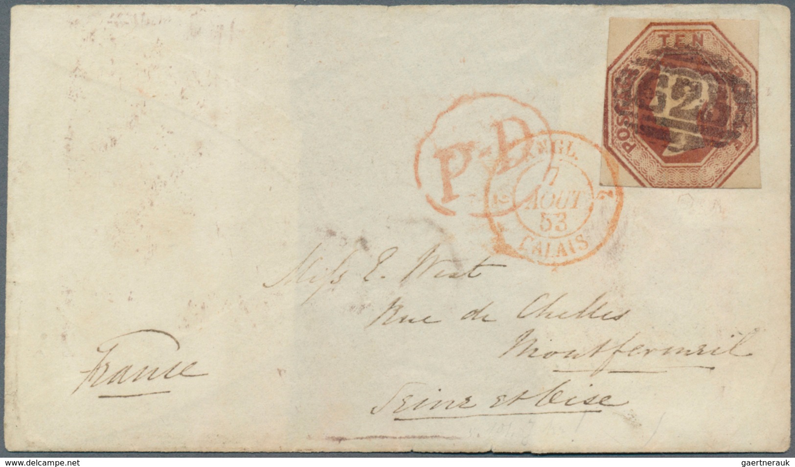 Großbritannien: 1853, 10 D Brown, Die 3, Cut Square, Even To Full Margins At Three Sides, At Bottom - Other & Unclassified