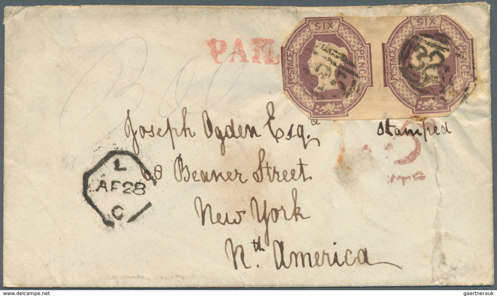 Großbritannien: 1847-54 Embossed 6d. Mauve Horizontal Pair, Used On 1854 Cover From Guildford To New - Andere & Zonder Classificatie