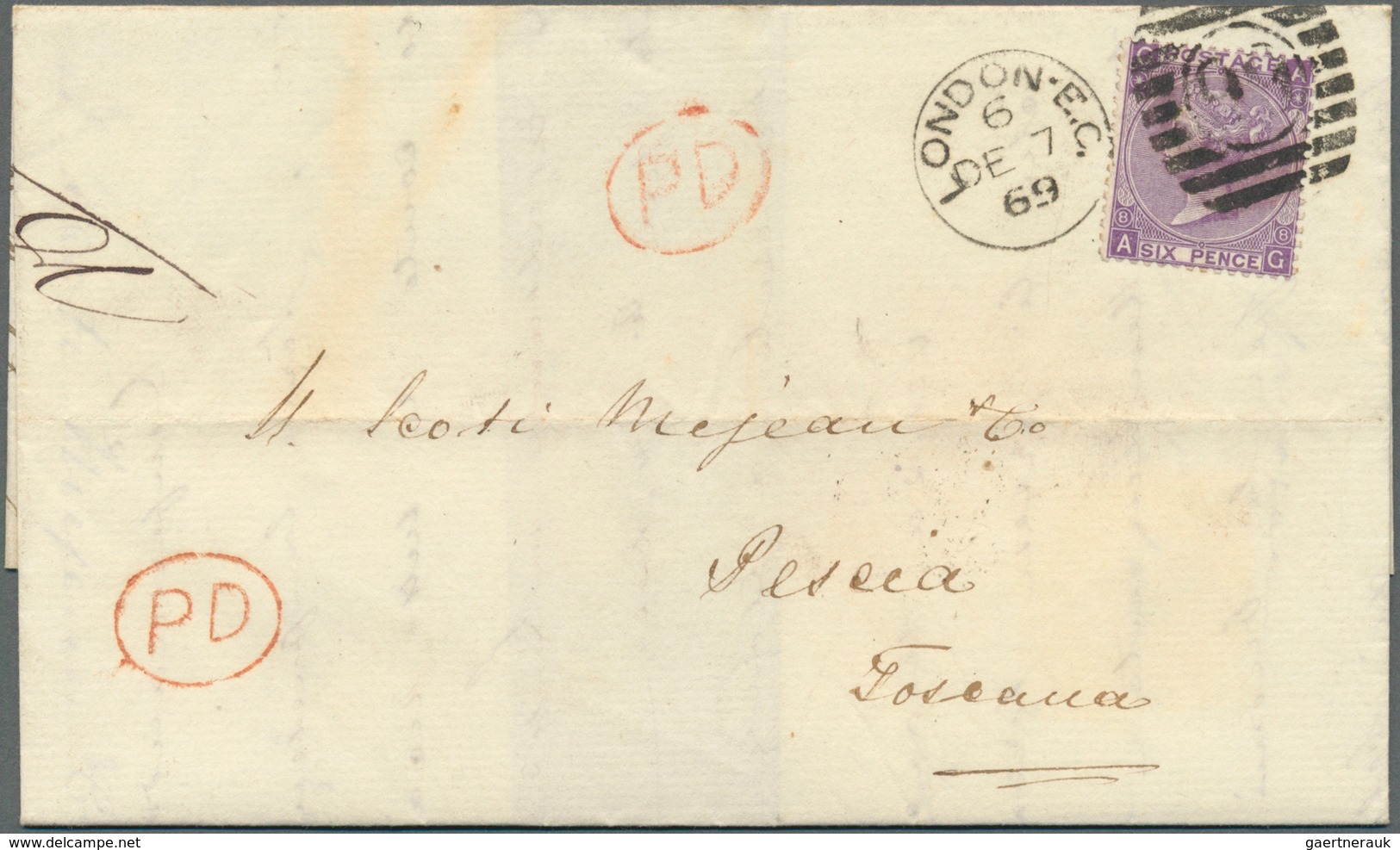 Großbritannien: 1869 (7.12.), QV 6d. Dull Violet (without Hyphen) Plate 8 Lettered 'GA' Single Use O - Altri & Non Classificati