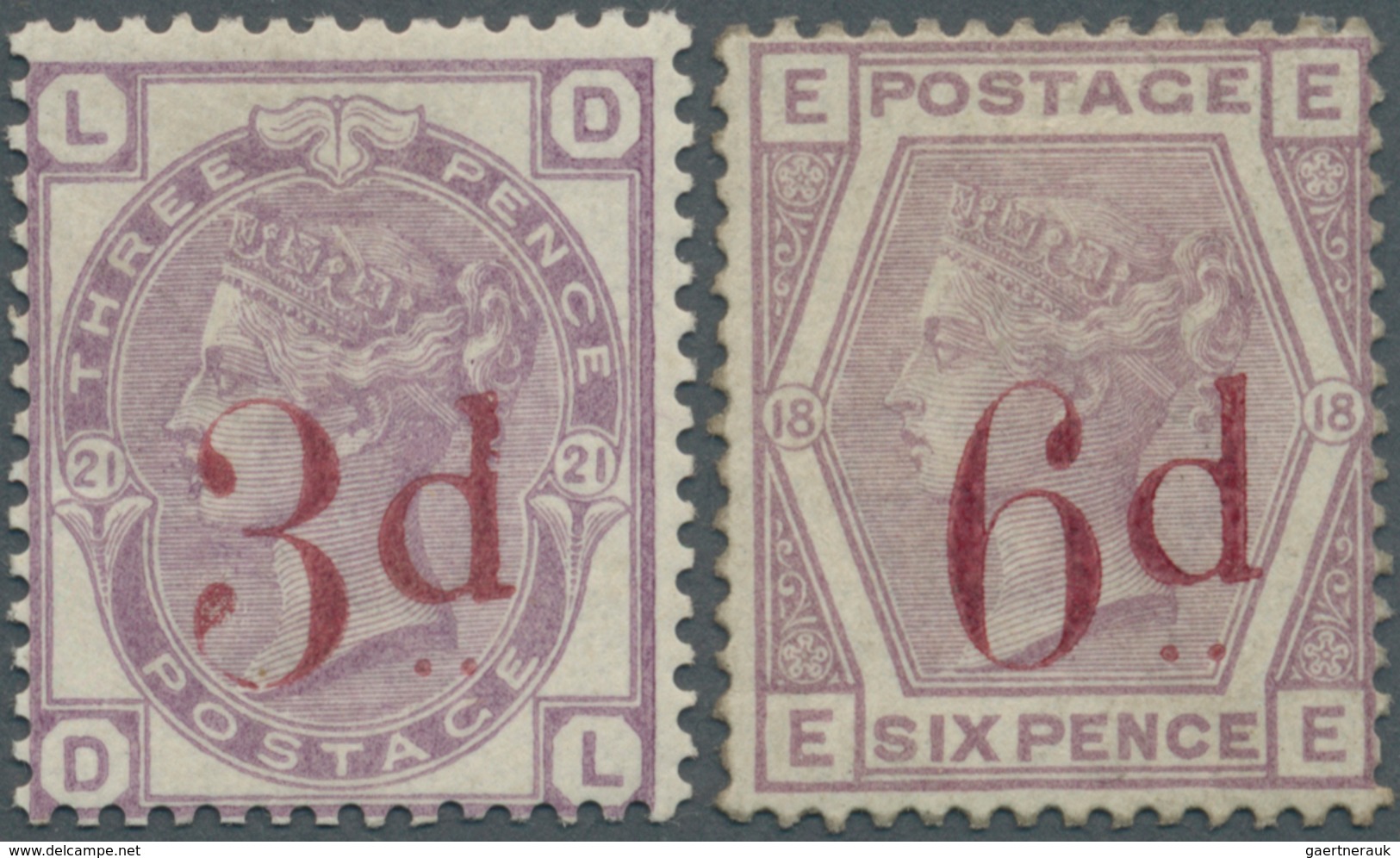 Großbritannien: 1883, QV Two Surcharges 3d. On 3d. Lilac (Plate 21, 'LD') And 6d. On 6d. Lilac (Plat - Andere & Zonder Classificatie