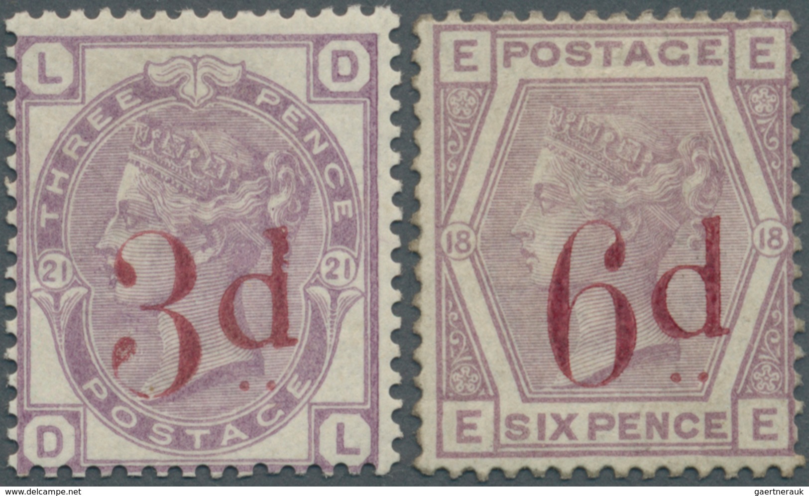 Großbritannien: 1883, QV Two Surcharges 3d. On 3d. Lilac (Plate 21, 'LD') And 6d. On 6d. Lilac (Plat - Altri & Non Classificati