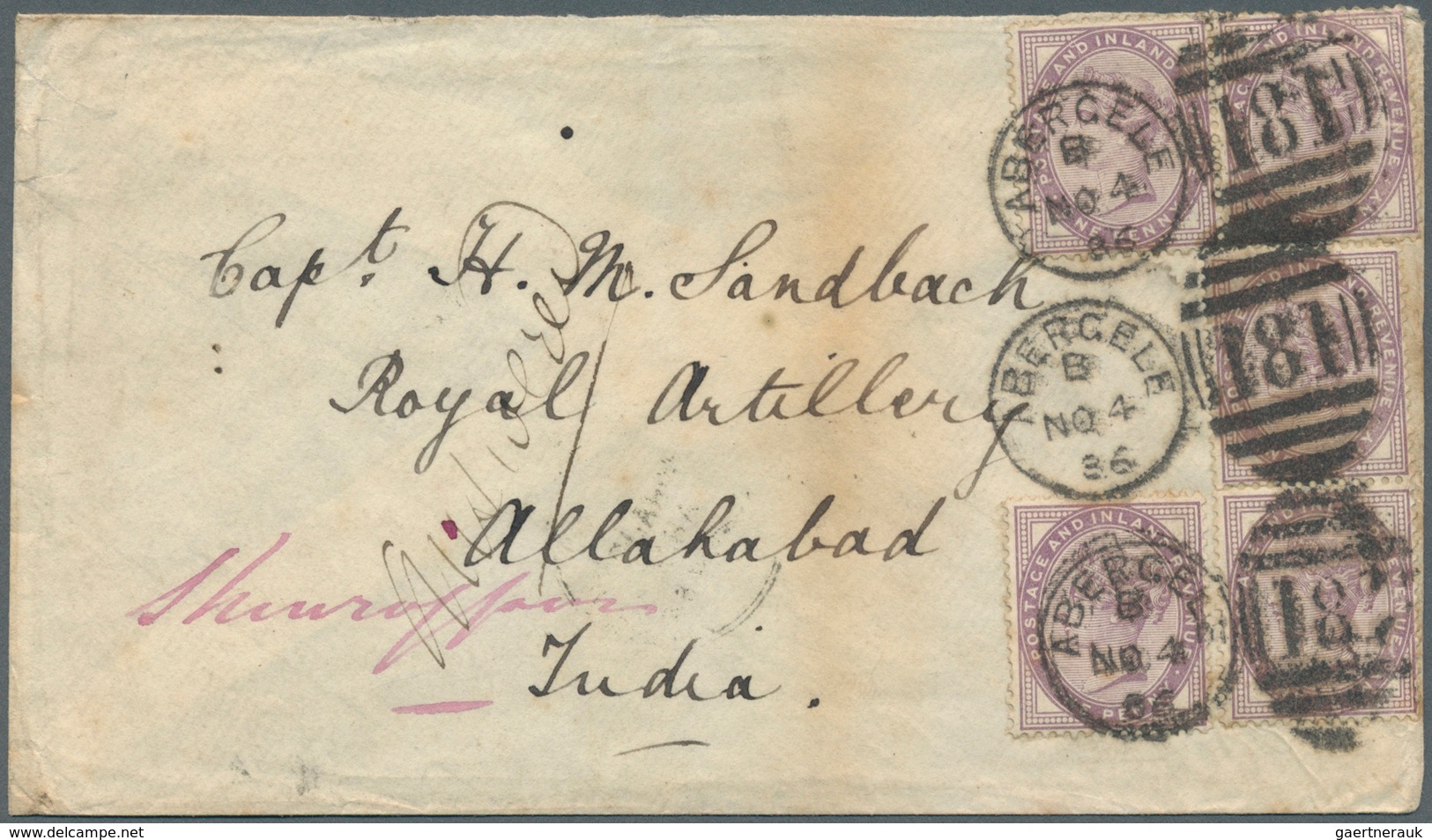 Großbritannien: 1885-86 Two Covers From Abergele, Wales To Captain H.M. Sandback, Royal Artillery In - Other & Unclassified