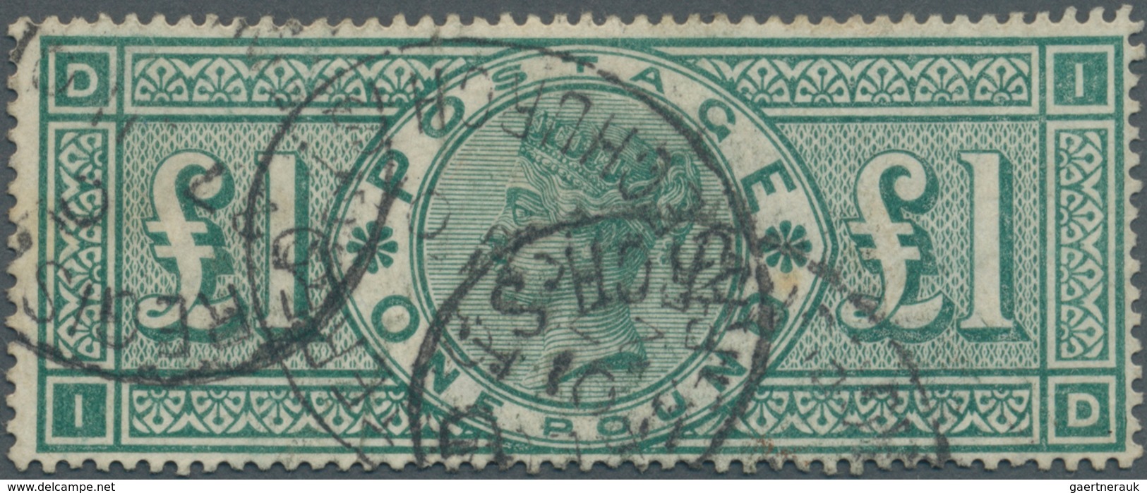 Großbritannien: 1891, QV £1 Green With Wmk. Three Imperial Crowns Lettered 'DI' Used With Three Part - Andere & Zonder Classificatie