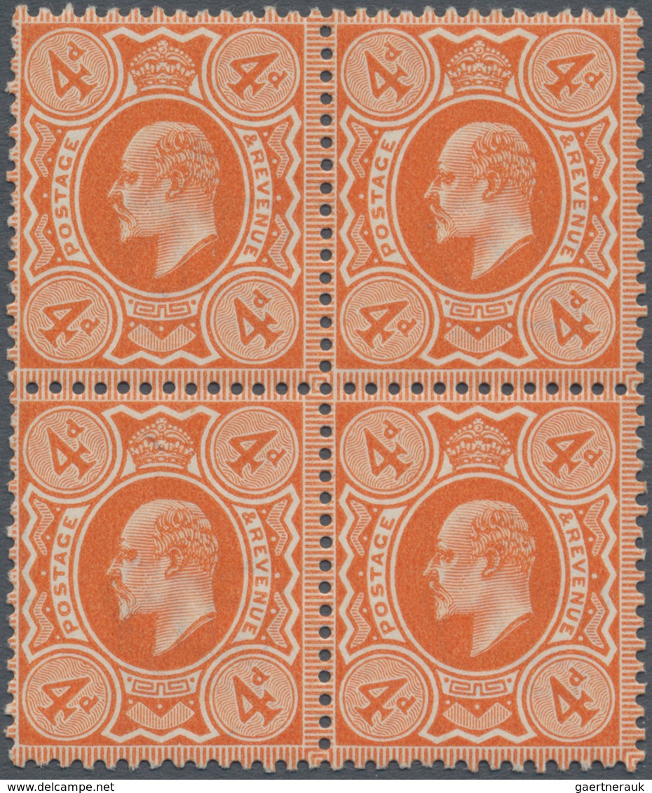 Großbritannien: 1911 KEVII. 4d. Bright Orange, Printed By Harrison & Sons, Block Of Four, Mint Never - Andere & Zonder Classificatie