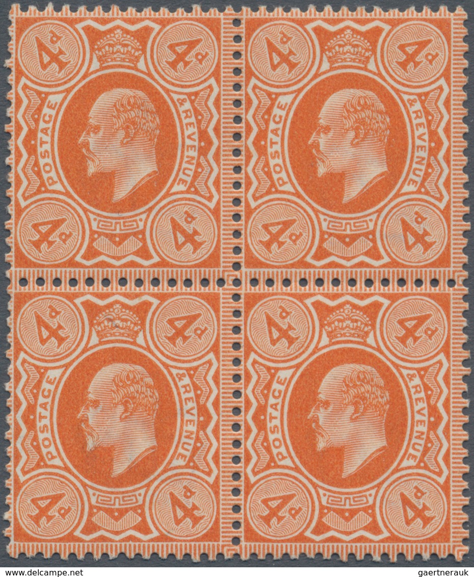 Großbritannien: 1911 KEVII. 4d. Bright Orange, Printed By Harrison & Sons, Block Of Four, Mint Never - Altri & Non Classificati