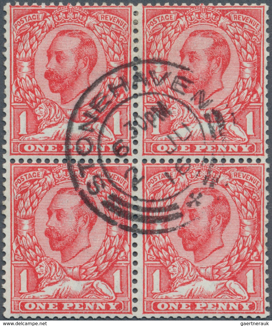 Großbritannien: 1912, 1d. Scarlet, Wm Simple Cipher, Die 1B, Inverted Watermark, Block Of Four Showi - Other & Unclassified