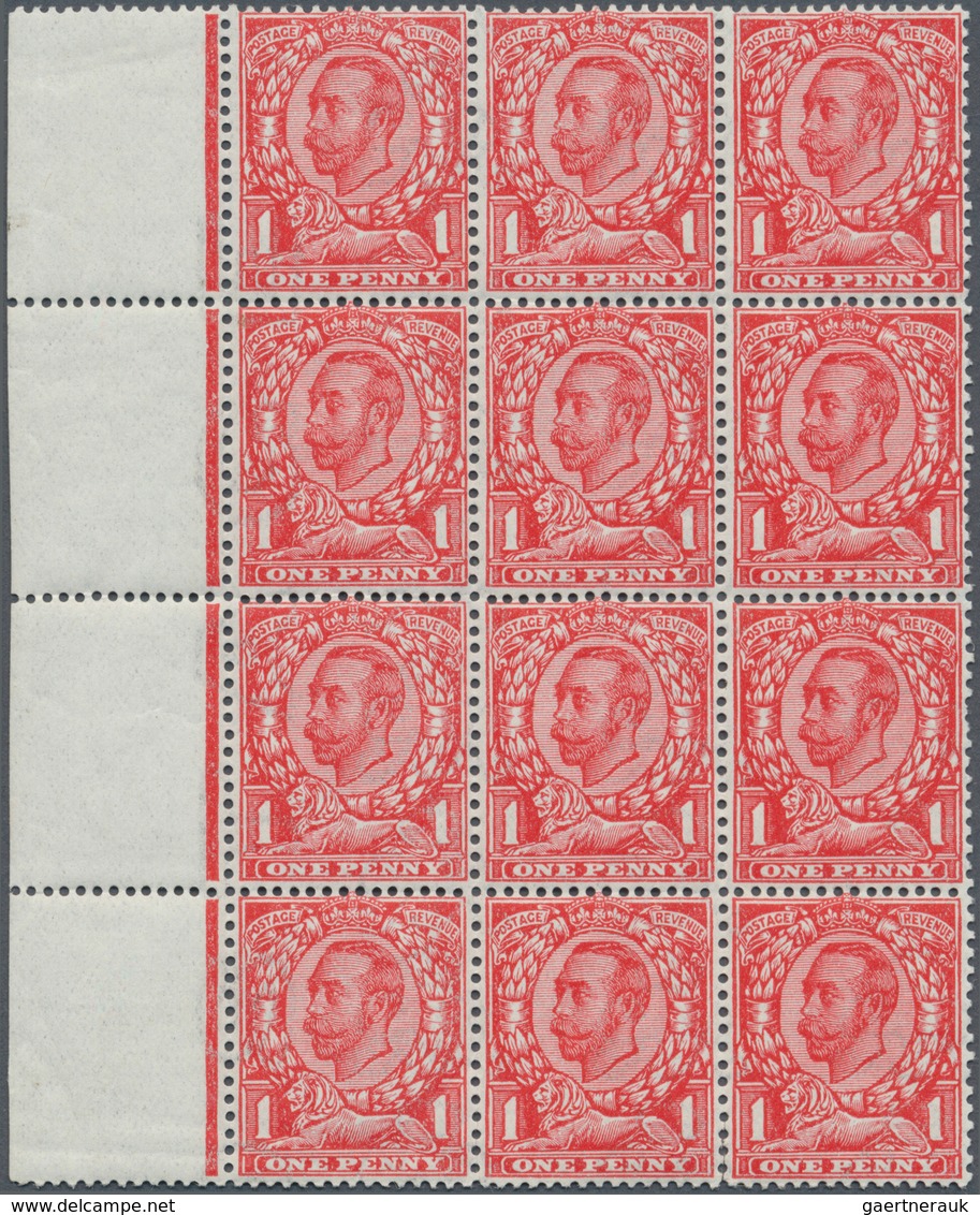 Großbritannien: 1912, 1d. Scarlet, Wm Simple Cypher, Left Marginal Block Of Twelve (slightly Separat - Other & Unclassified