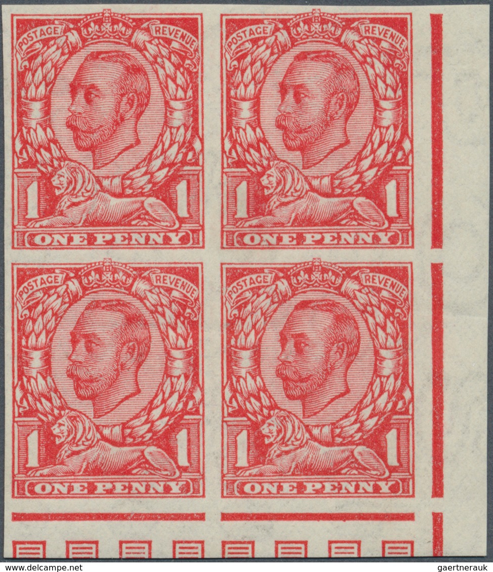 Großbritannien: 1912, 1d. Scarlet, Wm Multiple Cypher, Imperforate Block Of Four From The Lower Righ - Andere & Zonder Classificatie