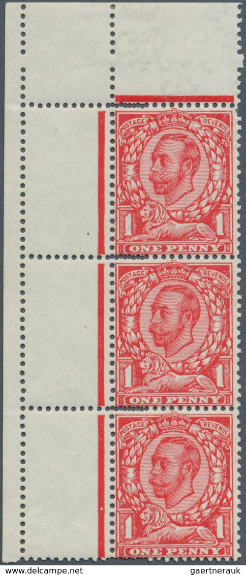 Großbritannien: 1912, 1d. Scarlet, Wm Multiple Crown, Marginal Vertical Strip Of Three From The Uppe - Andere & Zonder Classificatie